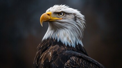 Obraz premium Majestic Bald Eagle Portrait with Intense Gaze and Detailed Feathers in Natural Habitat