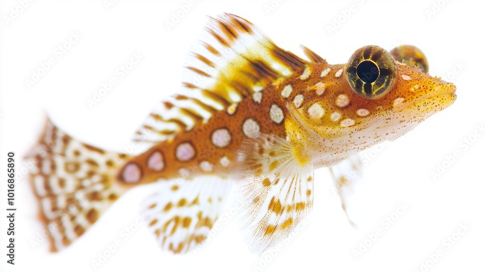 Poster dragonet fish callionymidae exhibits its striking coloration and patterns floating gracefully in iso