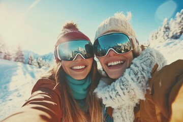 Thrilling Skiing Adventure with Friends in Snowy Mountains