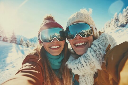 Thrilling Skiing Adventure with Friends in Snowy Mountains