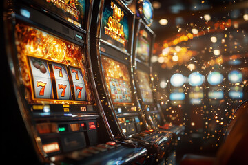 Slot machine close up. Gambling games concept background.
