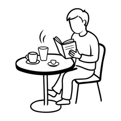 Reading cafe icon in drawing style 