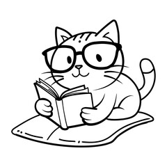 Cat reading a book, a doodle style icon