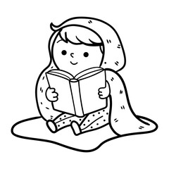 Winter reading icon in doodle style