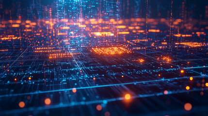 Fototapeta premium Futuristic digital network visualization with glowing data encryption elements