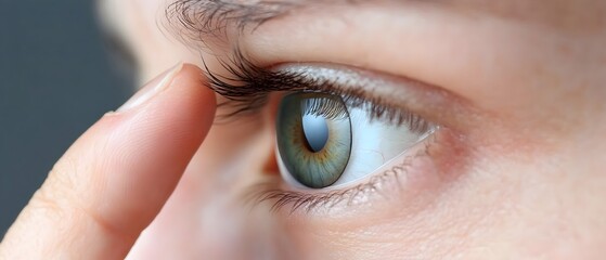 Fototapeta premium Detailed close up view of a person s eye as they carefully insert a contact the proper technique and application process for using this vision correction accessory