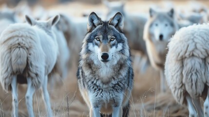 Grey wolf, Canis lupus, in the field
