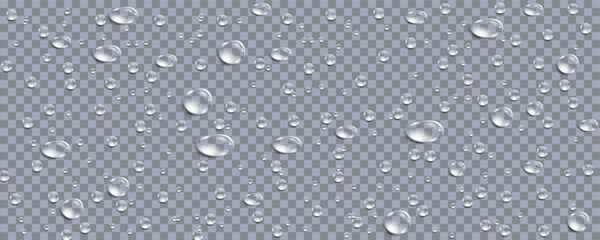Rain transparent drops flow down the glass.Realistic wet condensation texture.Fresh water splash effect on the surface.Liquid spreading droplet shapes.