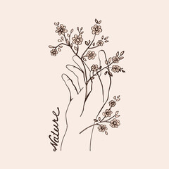 Graphic illustration of flower in hand