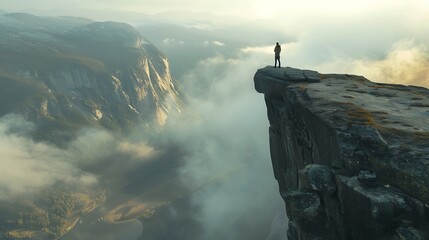 Man standing on the edge of a cliff and looking into the distance