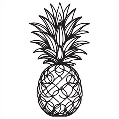 Obraz premium Drawing style of pineapple tropical fruit in continuous line art silhouette on white background 
