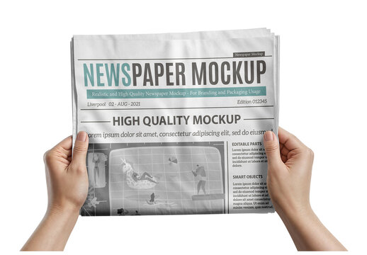 Hands Holding a Newspaper Mockup
