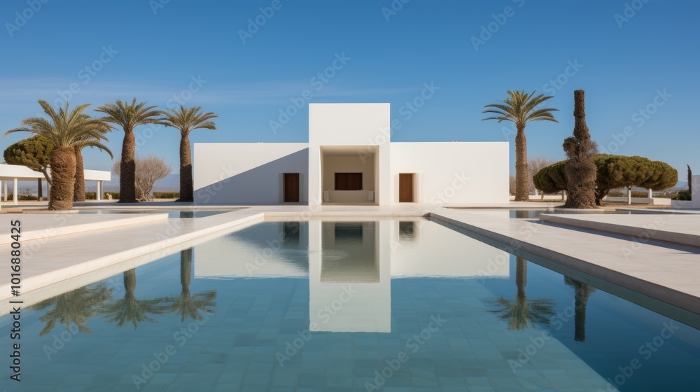 Poster contemporary minimalist architecture sleek structures with clean lines against a clear sky