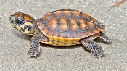 Obraz premium Cute Baby Turtle Crawling on Sandy Beach