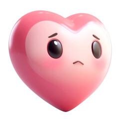 Fototapeta premium A sad pink heart emoji, rendered in a 3D cartoon style, is isolated on a transparent background.