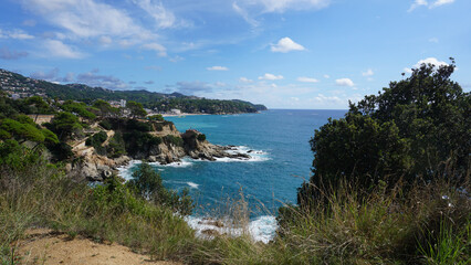 View of the sea coast in Lloret de Mar, Costa Brava, Catalonia, Spain.