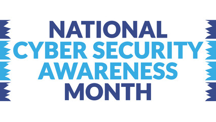 National Cyber Security Awareness Month text with side lines on a White background. Which is observed every year in October to celebrate and wish Cyber Security Awareness Month.