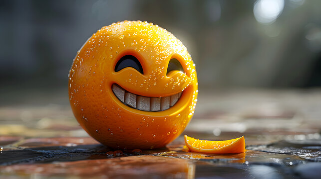 Witzige Pacman Figur aus einer Orangenscheibe, pacman emoji