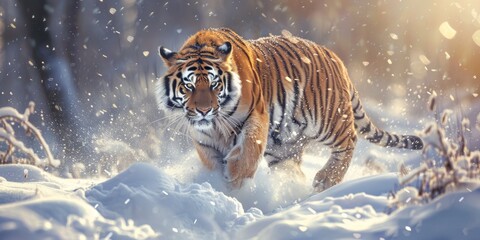 Obraz premium photograph of a majestic Siberian tiger in its natural habitat