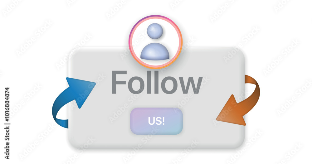 Poster follow us 3d illustration, notifications page with floating elements 3d rendering. follow us vector 