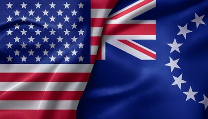 Fototapeta premium アメリカの国旗とクック諸島の国旗(America flag & Cook Islands flag.) 