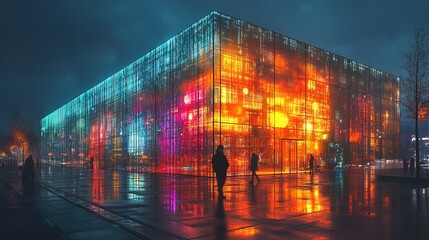 Obraz premium Big Building with glowing engagement statistics