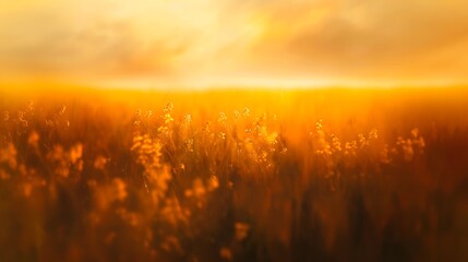 Sunset or sunrise over a field with ears of grass. Landscape