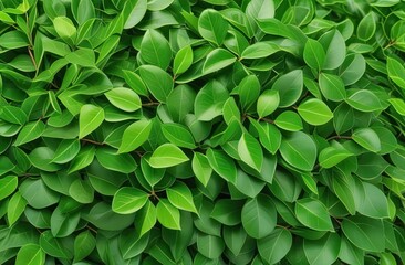 Obraz premium A close-up view of vibrant green leaves adorned with delicate dew drops.