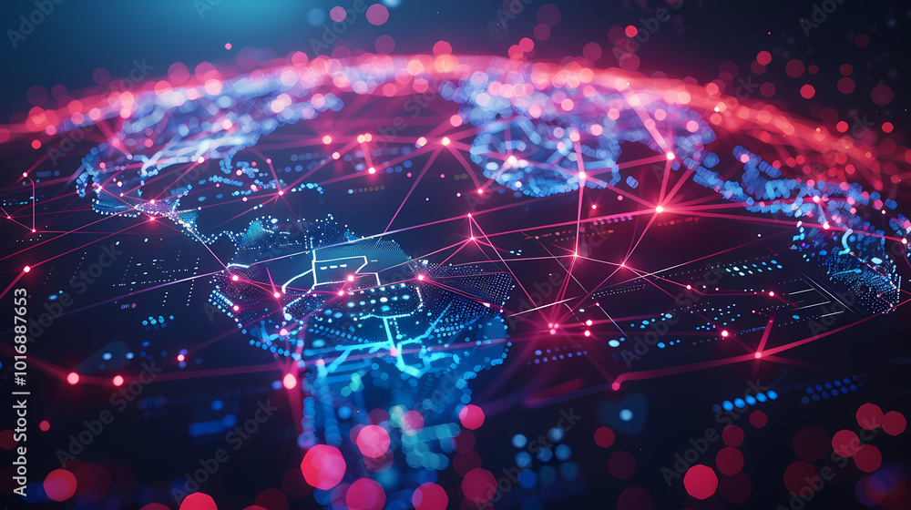 Poster background with glowing lights in red generated ai