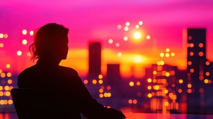 Urban Silhouette at Sunset with Bokeh Background