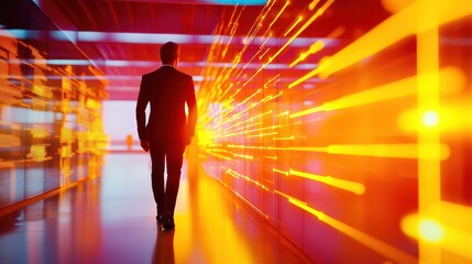 Manager Walking in a Futuristic Workspace Silhouette