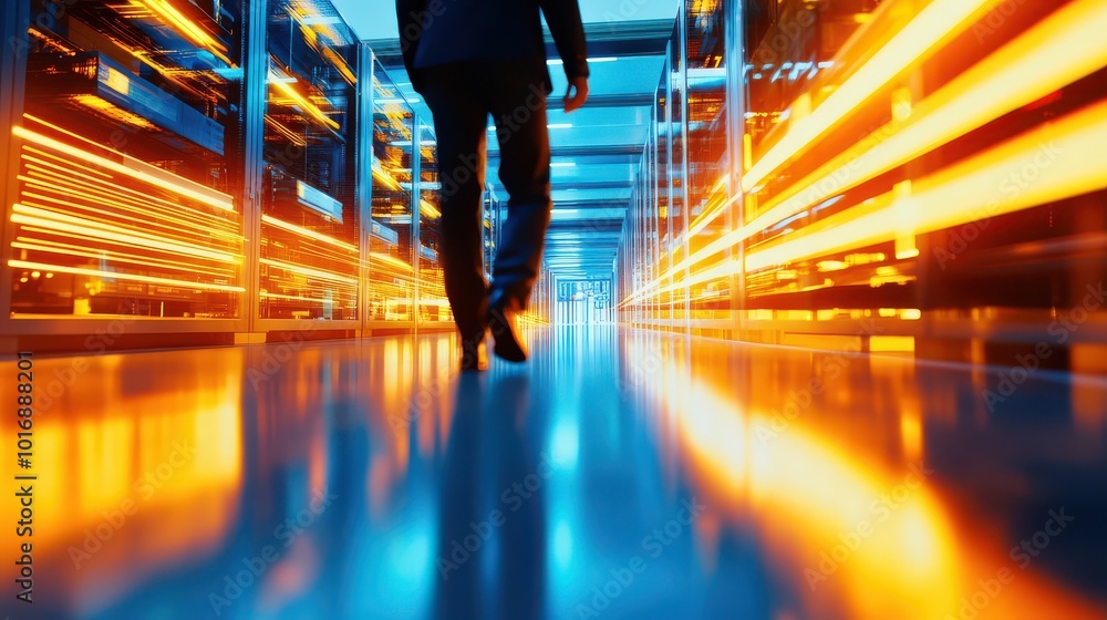 Poster silhouette of tech manager in data center