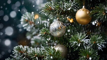 Elegant Christmas Tree with Golden and Silver Ornaments