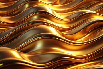 Abstract gold texture with fluid metallic waves and glossy surface extreme close-up