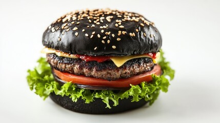 Black bun burger isolated on white background