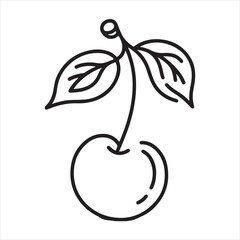 Single one line cherry fruit silhouette on white background
