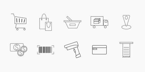 Minimalist Shopping and Retail Icons in Simple Outline Design