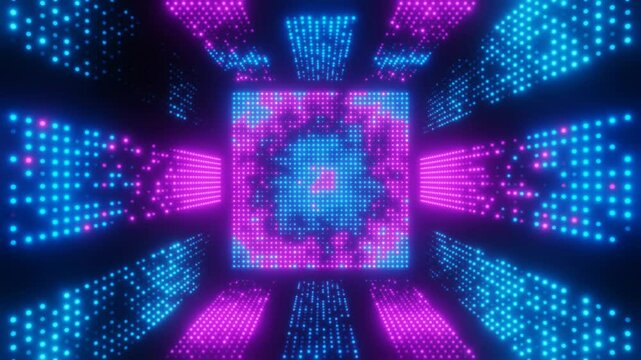 Blue and purple neon dots square vj loop animation