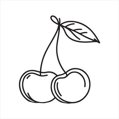 Single one line cherry fruit silhouette on white background
