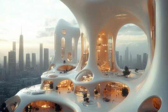 futuristic city mall design showcasing an architectural marvel with towering skyscrapers and highend shopping amenities rendered in a sleek 3d format