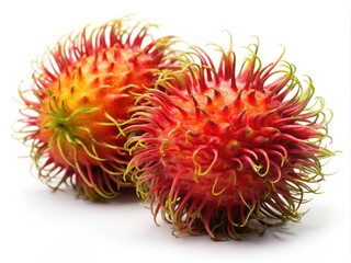 Fresh Rambutans on Solid White Background