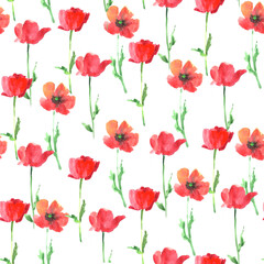 Fototapeta premium Watercolor pattern with poppies