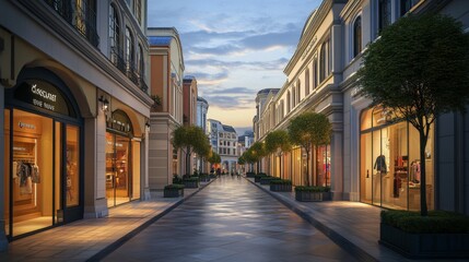 Obraz premium Pedestrian streets and exteriors of shopping mall buildings in the city