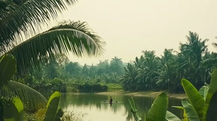 Obraz premium Tranquil River Scene with Lush Greenery