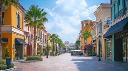 Fototapeta premium Pedestrian streets and exteriors of shopping mall buildings in the city