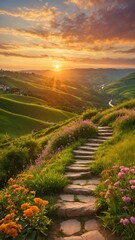 sunset over the road