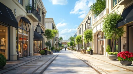Fototapeta premium Pedestrian streets and exteriors of shopping mall buildings in the city