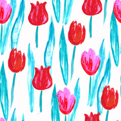 seamless pattern with red tulips