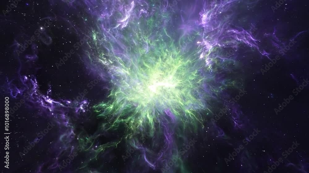 Aufkleber green and purple nebula cloud evolving in the universe. perfect seamless loop for any project relate