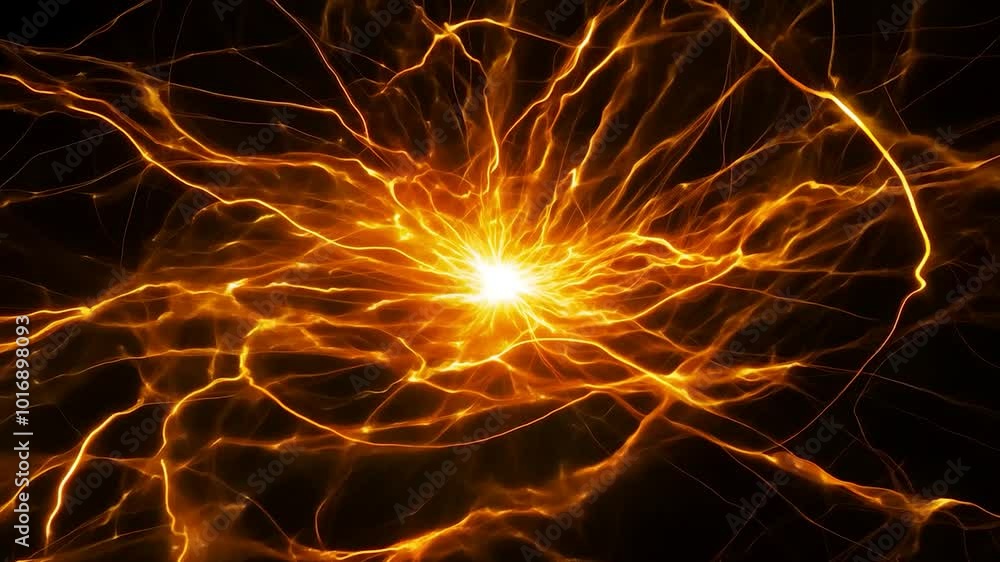 Poster golden energy is gathering and exploding on a black background. it represents power, danger, and des